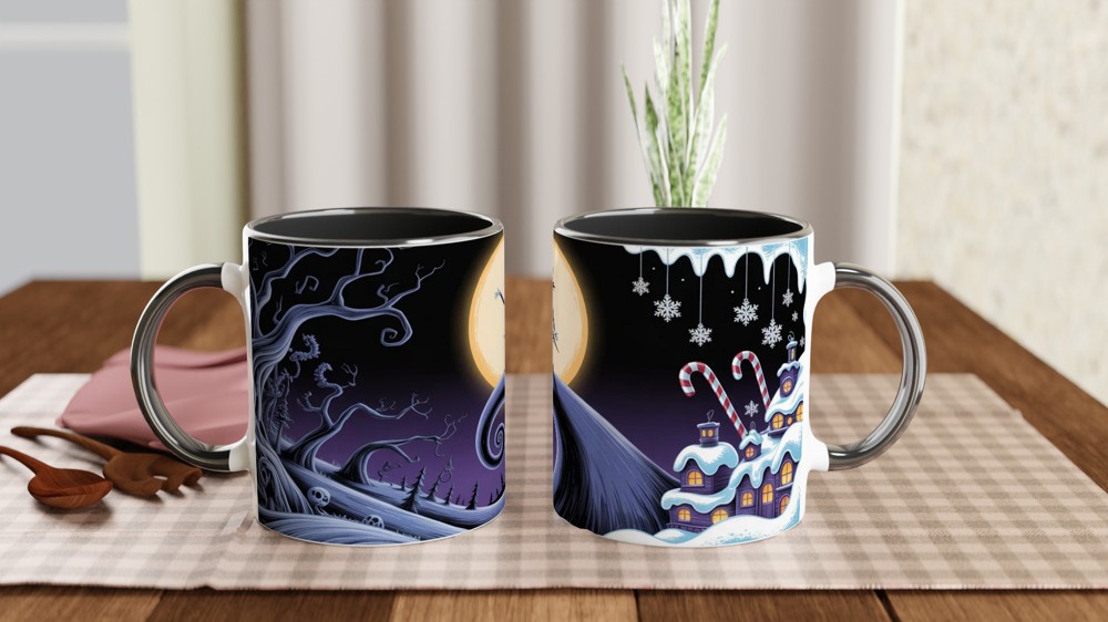 Nightmare Before Christmas Mug | Jack Skellington Spiral Hill Design | Gothic Halloween Gift | Christmas Town Present for Him or Her — view 9