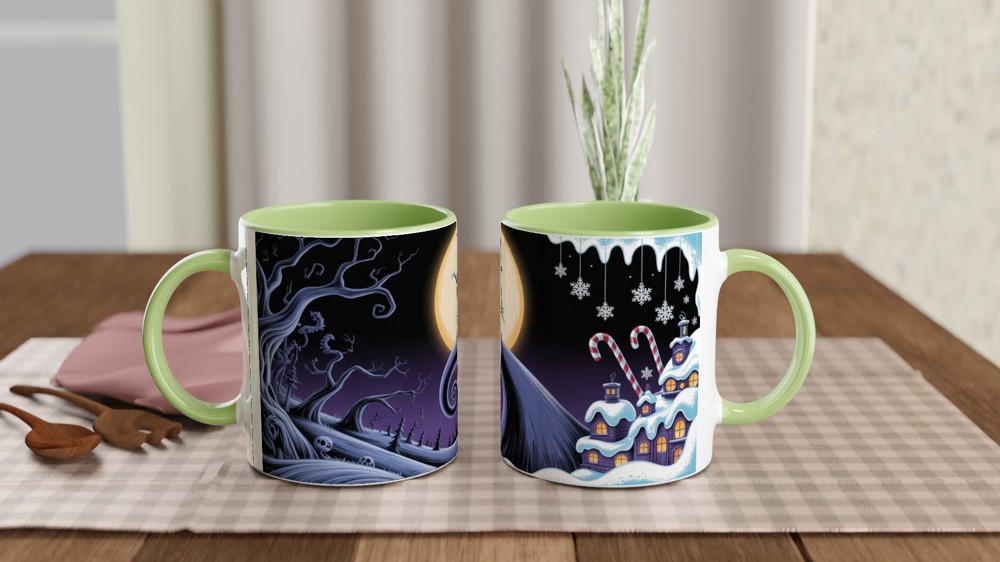 Nightmare Before Christmas Mug | Jack Skellington Spiral Hill Design | Gothic Halloween Gift | Christmas Town Present for Him or Her — view 5