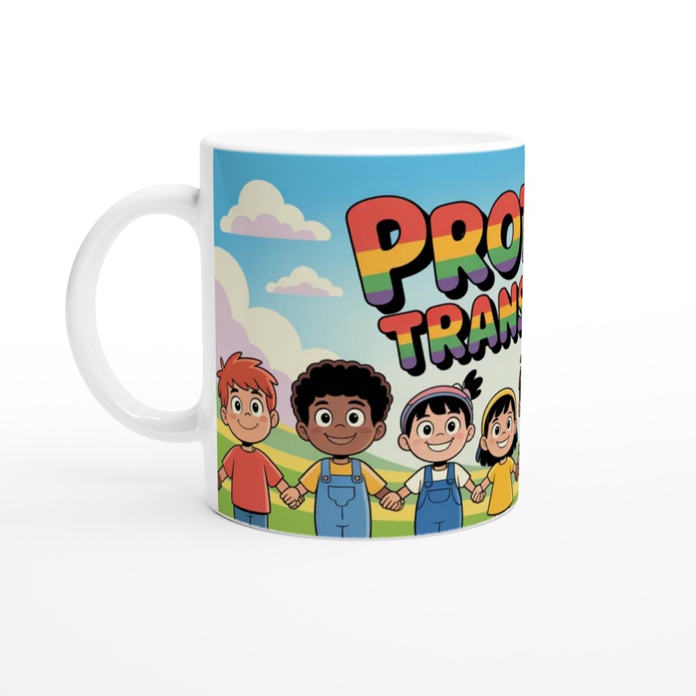 Protect Trans Kids Rainbow Text Cartoon Children Mug — view 10