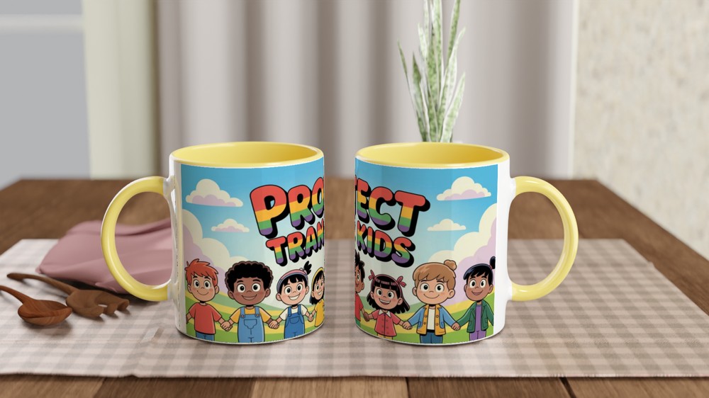 Protect Trans Kids Rainbow Text Cartoon Children Mug — view 8