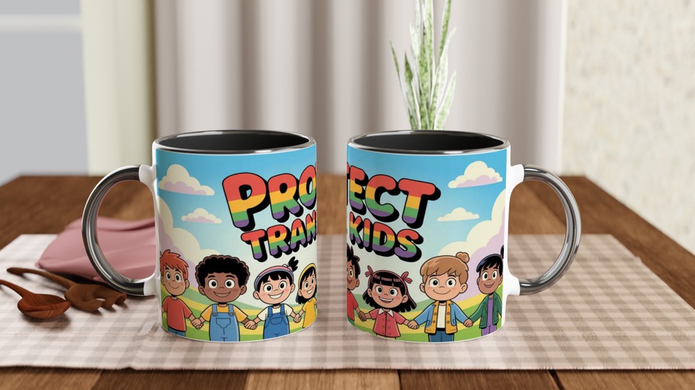 Protect Trans Kids Rainbow Text Cartoon Children Mug — view 9