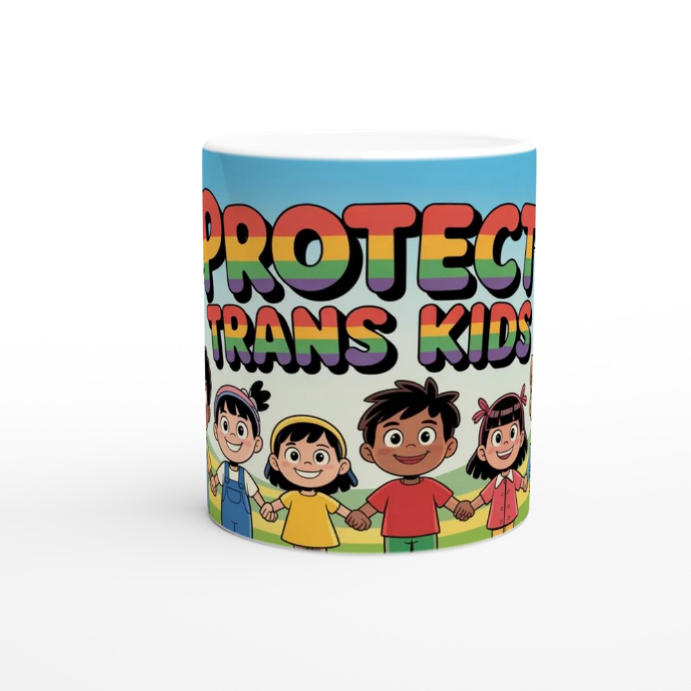Protect Trans Kids Rainbow Text Cartoon Children Mug — view 11