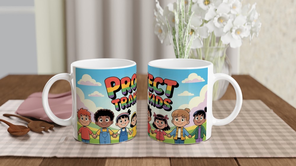 Protect Trans Kids Rainbow Text Cartoon Children Mug