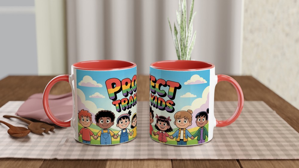 Protect Trans Kids Rainbow Text Cartoon Children Mug — view 7