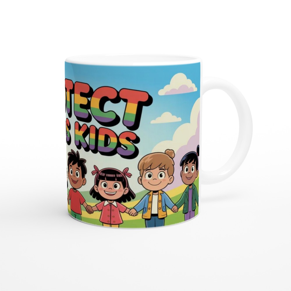 Protect Trans Kids Rainbow Text Cartoon Children Mug — view 12