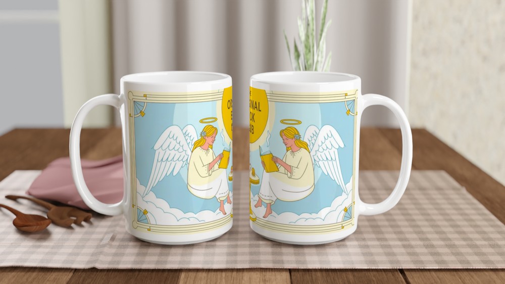 The Original Book Club Angels Reading Mug — view 2
