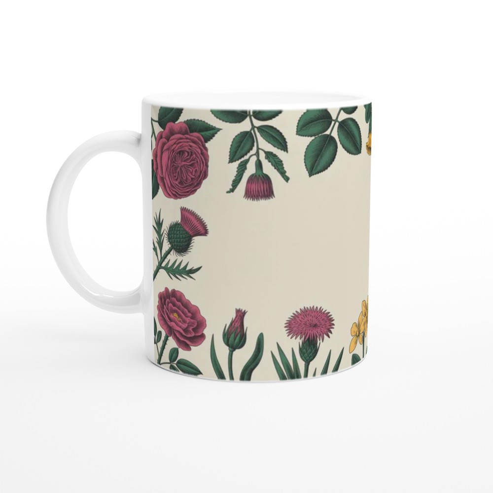 Vintage Botanical Floral Border Mug - Roses Thistles and Daffodils — view 10
