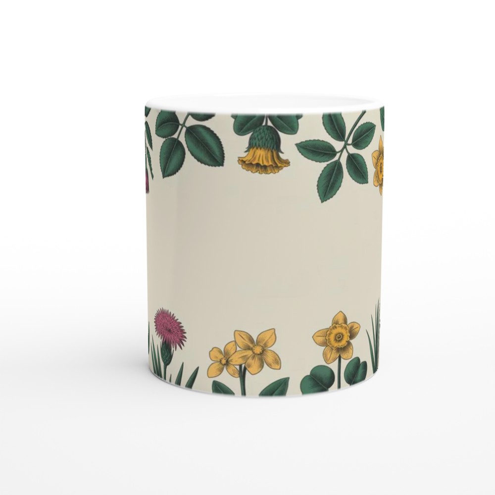 Vintage Botanical Floral Border Mug - Roses Thistles and Daffodils — view 11
