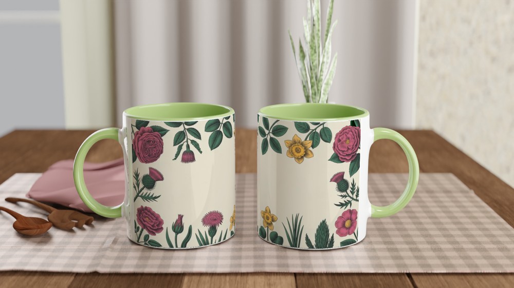 Vintage Botanical Floral Border Mug - Roses Thistles and Daffodils — view 5