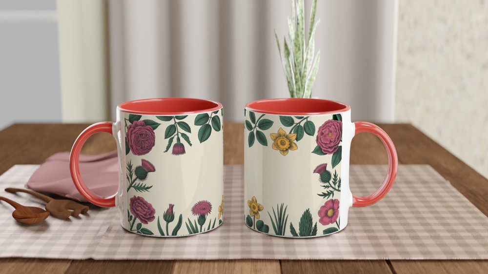 Vintage Botanical Floral Border Mug - Roses Thistles and Daffodils — view 7