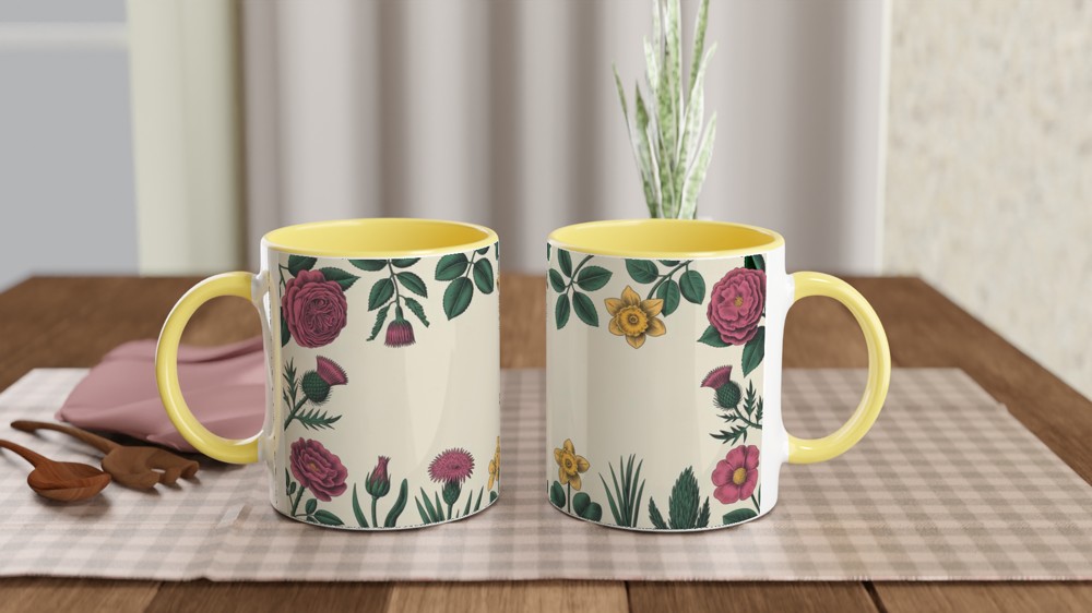 Vintage Botanical Floral Border Mug - Roses Thistles and Daffodils — view 8