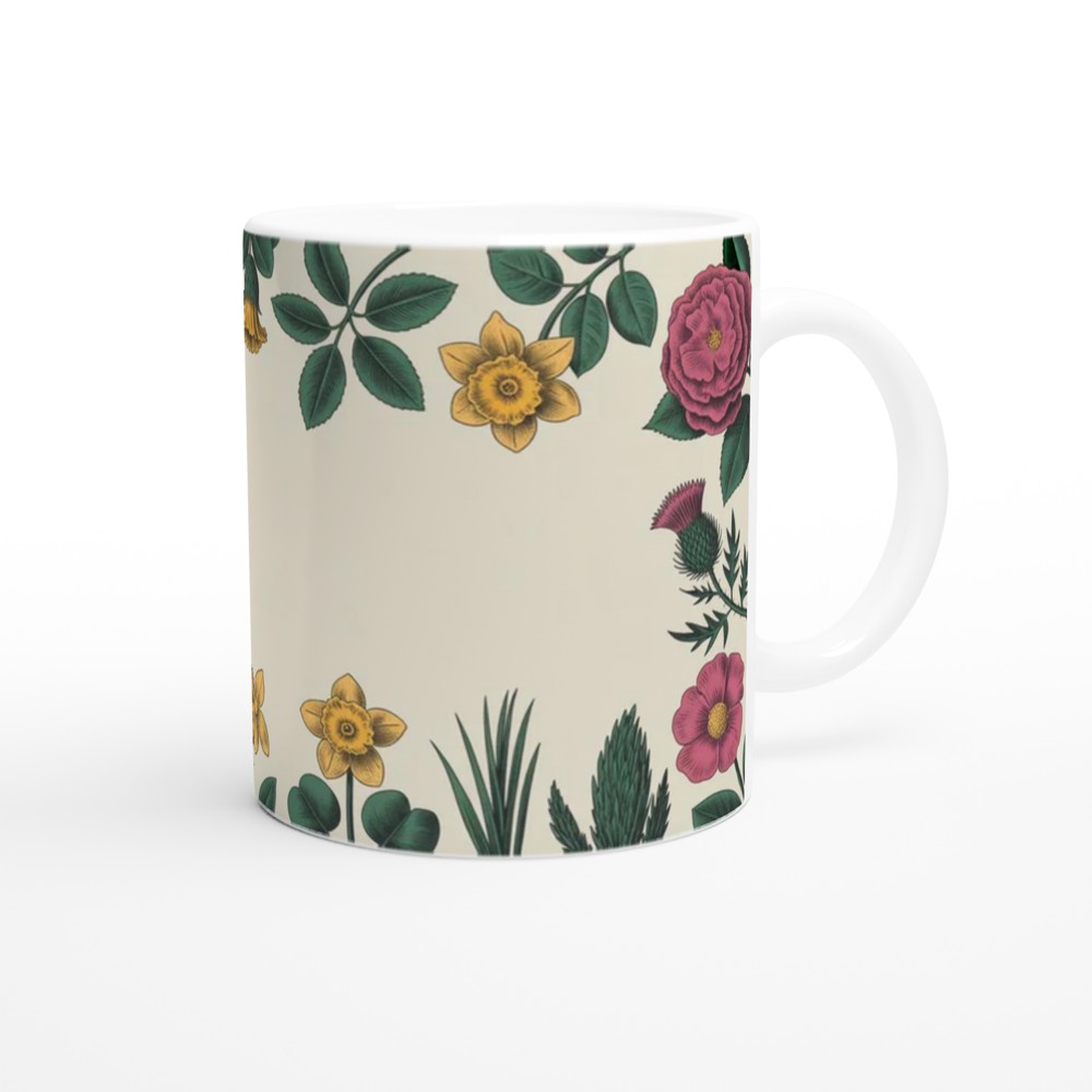 Vintage Botanical Floral Border Mug - Roses Thistles and Daffodils — view 12