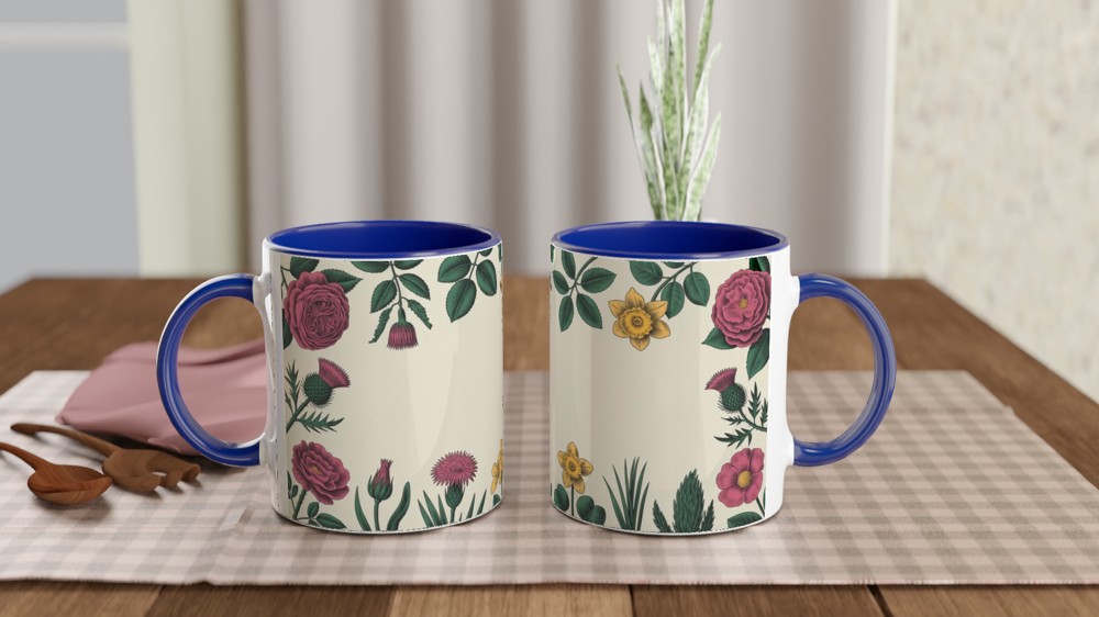 Vintage Botanical Floral Border Mug - Roses Thistles and Daffodils — view 4