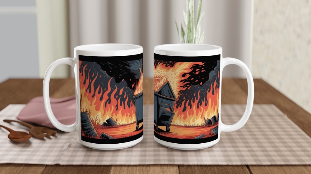 Dumpster Fire Comic Style Illustration Mug — view 2