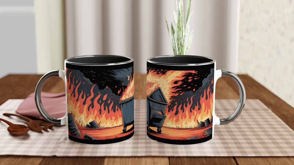Dumpster Fire Comic Style Illustration Mug — view 9