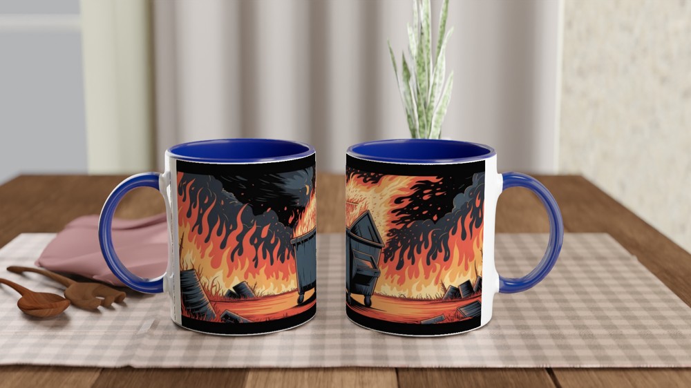 Dumpster Fire Comic Style Illustration Mug — view 4