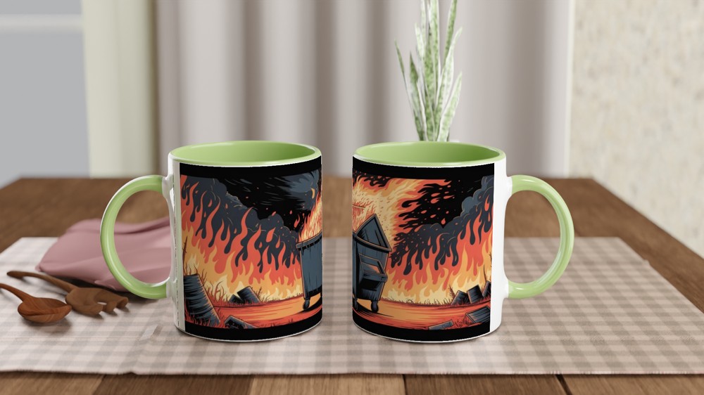 Dumpster Fire Comic Style Illustration Mug — view 5