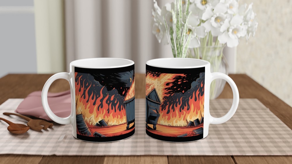 Dumpster Fire Comic Style Illustration Mug