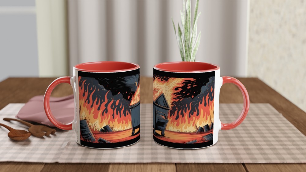 Dumpster Fire Comic Style Illustration Mug — view 7