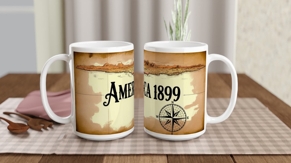 America 1899 Map Mug | Vintage Gaming Gift for Him | Cowboy Gamer Present | Wild West Coffee Cup — view 2