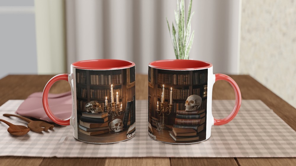 Dark Academia Mug | Go Away I'm Reading Book Lover Gift | Gothic Skull and Books Coffee Cup | Birthday Present for Readers — view 7