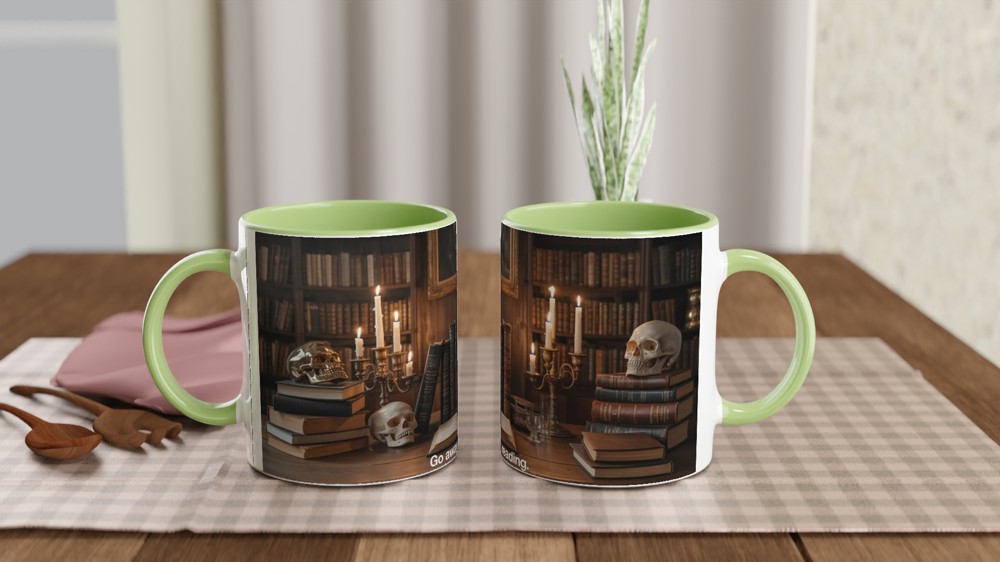 Dark Academia Mug | Go Away I'm Reading Book Lover Gift | Gothic Skull and Books Coffee Cup | Birthday Present for Readers — view 5