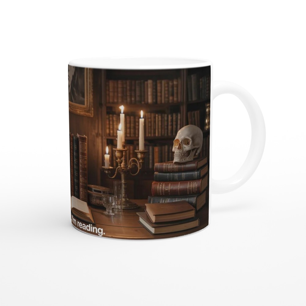 Dark Academia Mug | Go Away I'm Reading Book Lover Gift | Gothic Skull and Books Coffee Cup | Birthday Present for Readers — view 12