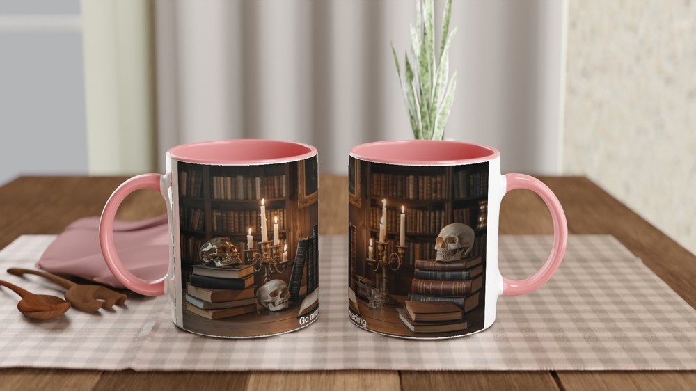 Dark Academia Mug | Go Away I'm Reading Book Lover Gift | Gothic Skull and Books Coffee Cup | Birthday Present for Readers — view 6