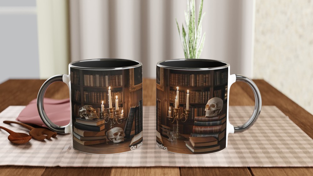 Dark Academia Mug | Go Away I'm Reading Book Lover Gift | Gothic Skull and Books Coffee Cup | Birthday Present for Readers — view 9