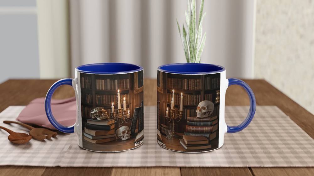 Dark Academia Mug | Go Away I'm Reading Book Lover Gift | Gothic Skull and Books Coffee Cup | Birthday Present for Readers — view 4