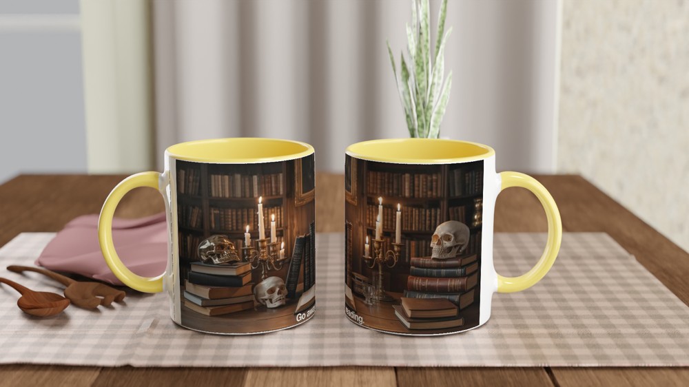 Dark Academia Mug | Go Away I'm Reading Book Lover Gift | Gothic Skull and Books Coffee Cup | Birthday Present for Readers — view 8