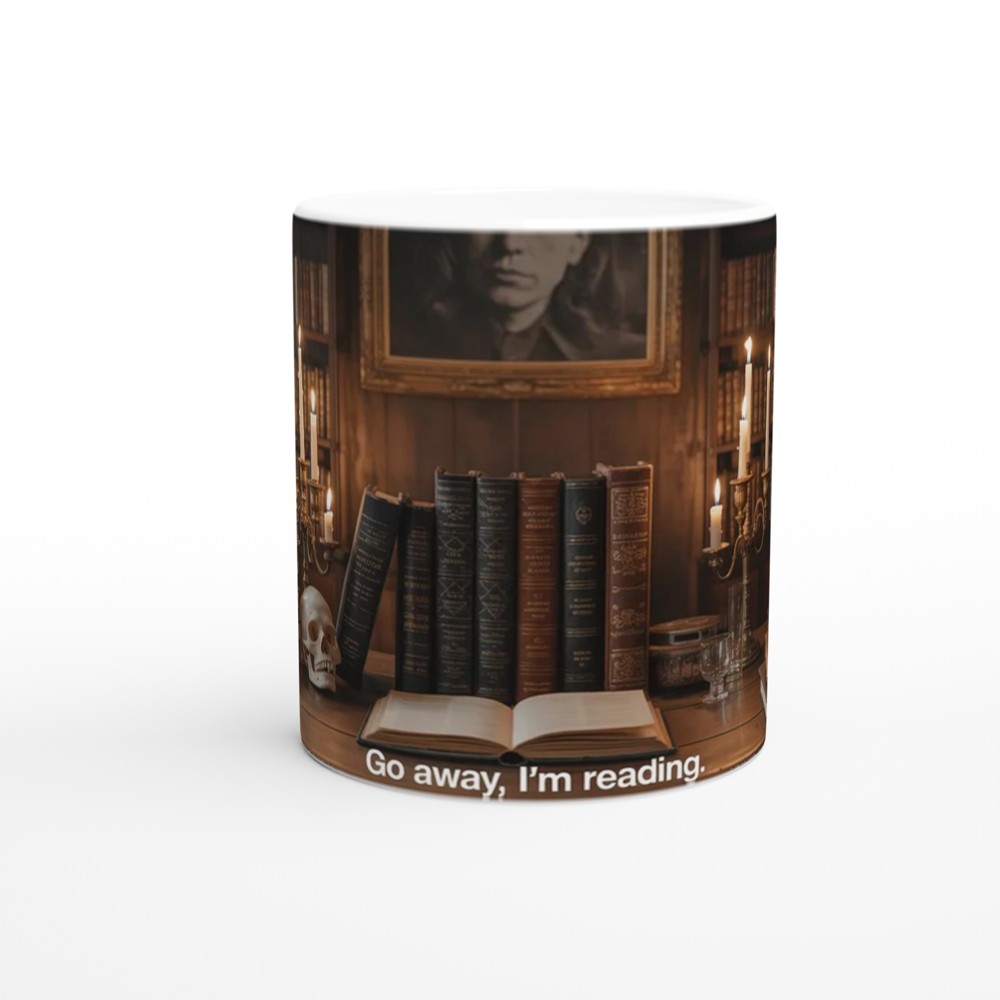 Dark Academia Mug | Go Away I'm Reading Book Lover Gift | Gothic Skull and Books Coffee Cup | Birthday Present for Readers — view 11