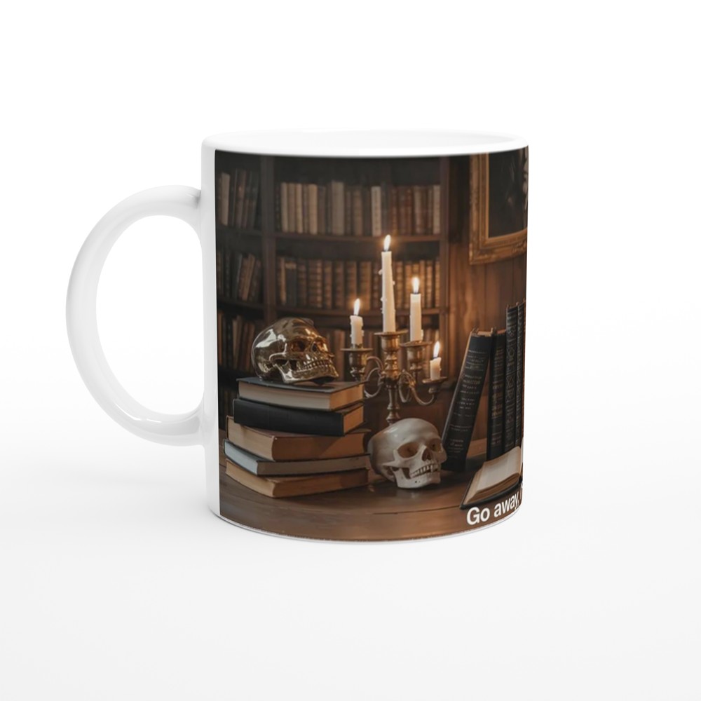 Dark Academia Mug | Go Away I'm Reading Book Lover Gift | Gothic Skull and Books Coffee Cup | Birthday Present for Readers — view 10