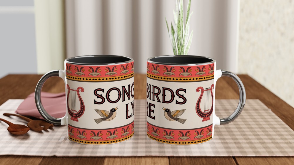 Songbirds Lyre Folk Art Decorative Mug — view 9