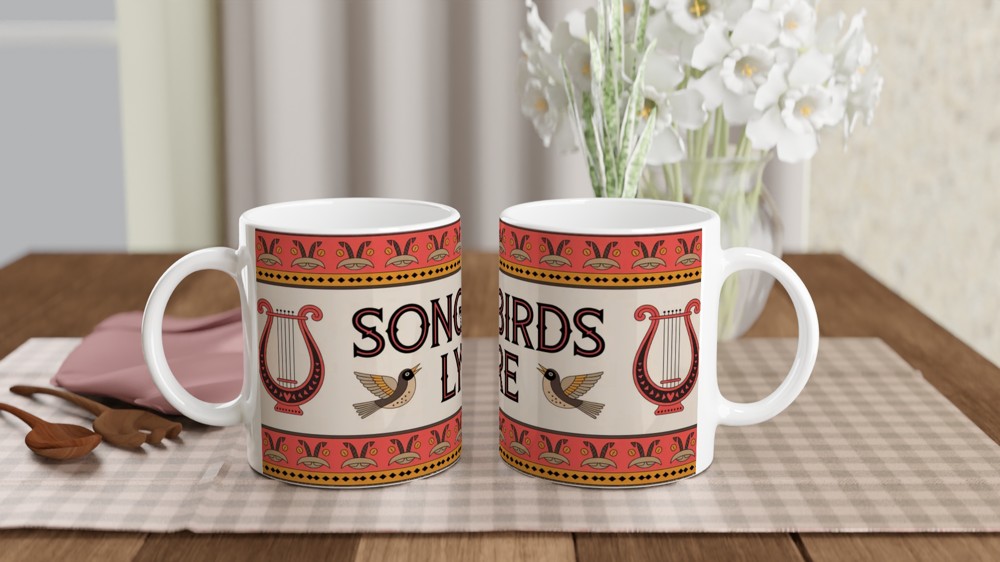 Songbirds Lyre Folk Art Decorative Mug
