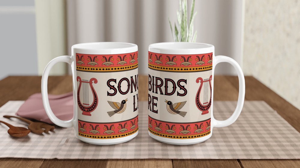 Songbirds Lyre Folk Art Decorative Mug — view 2