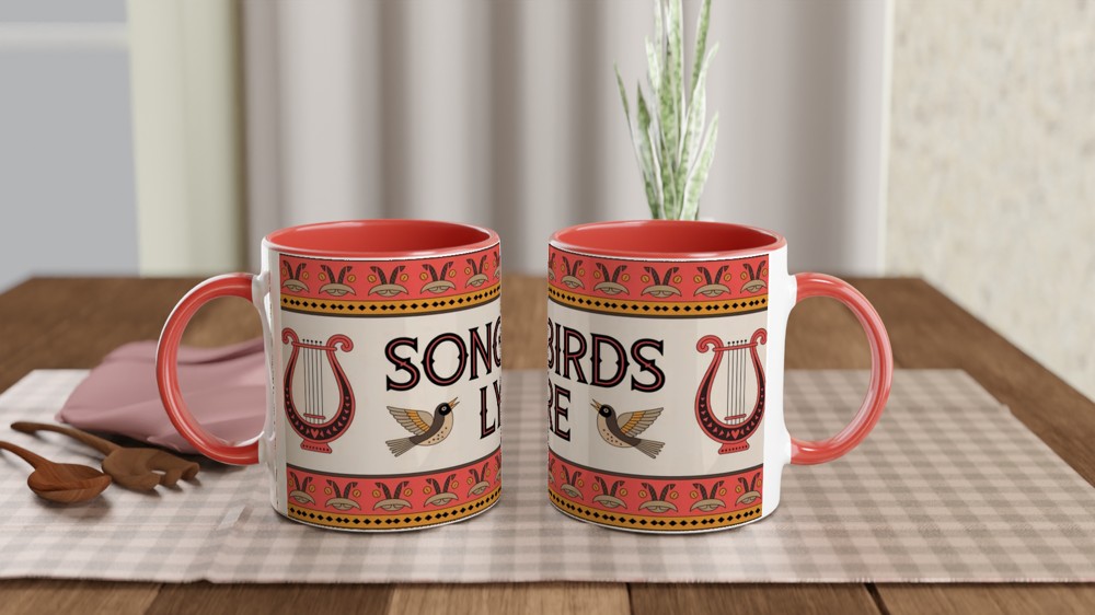 Songbirds Lyre Folk Art Decorative Mug — view 7