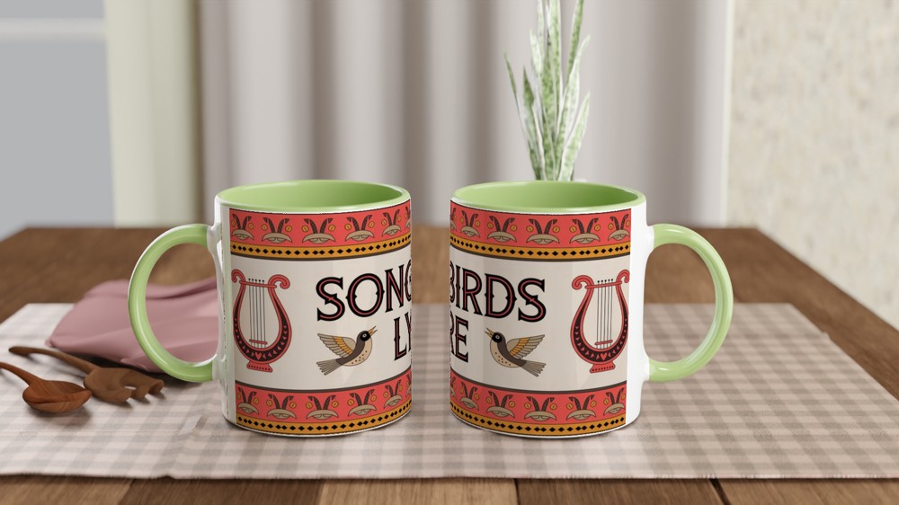 Songbirds Lyre Folk Art Decorative Mug — view 5