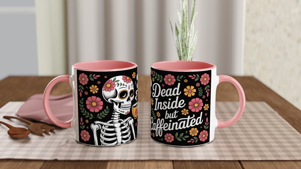 Dead Inside But Caffeinated Sugar Skull Coffee Mug — view 6