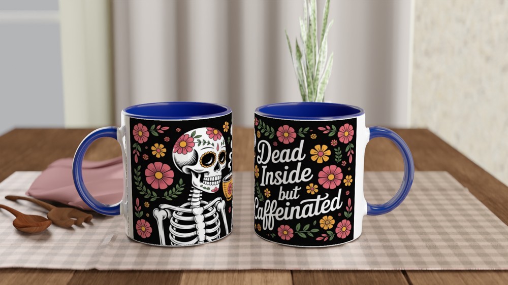 Dead Inside But Caffeinated Sugar Skull Coffee Mug — view 4