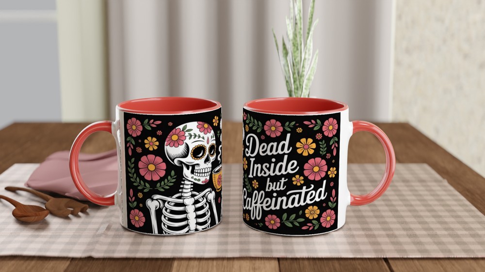 Dead Inside But Caffeinated Sugar Skull Coffee Mug — view 7
