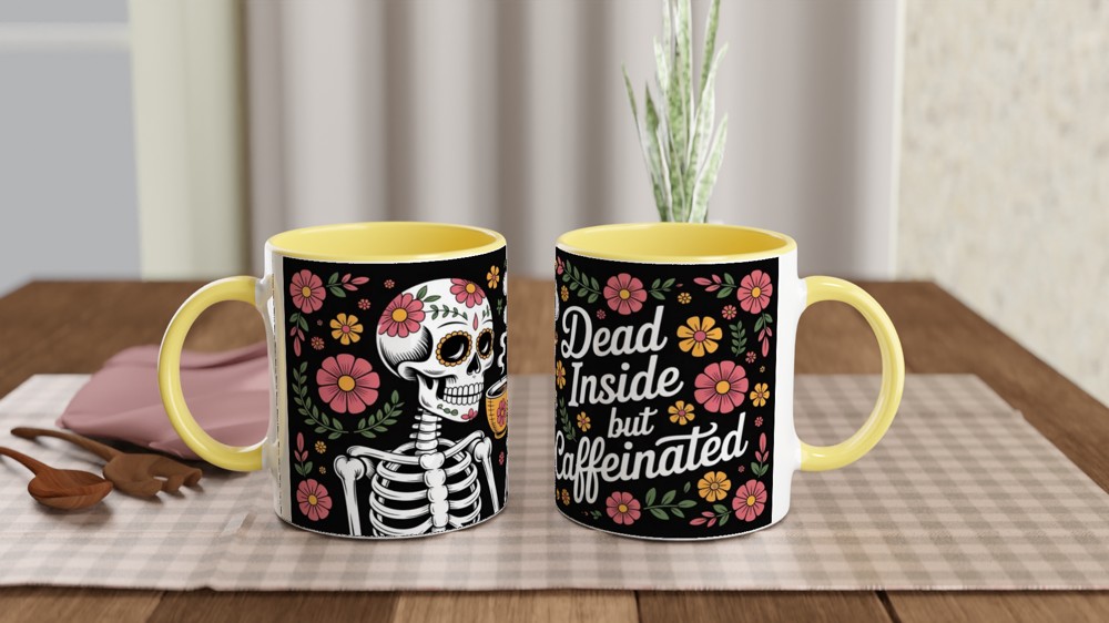 Dead Inside But Caffeinated Sugar Skull Coffee Mug — view 8