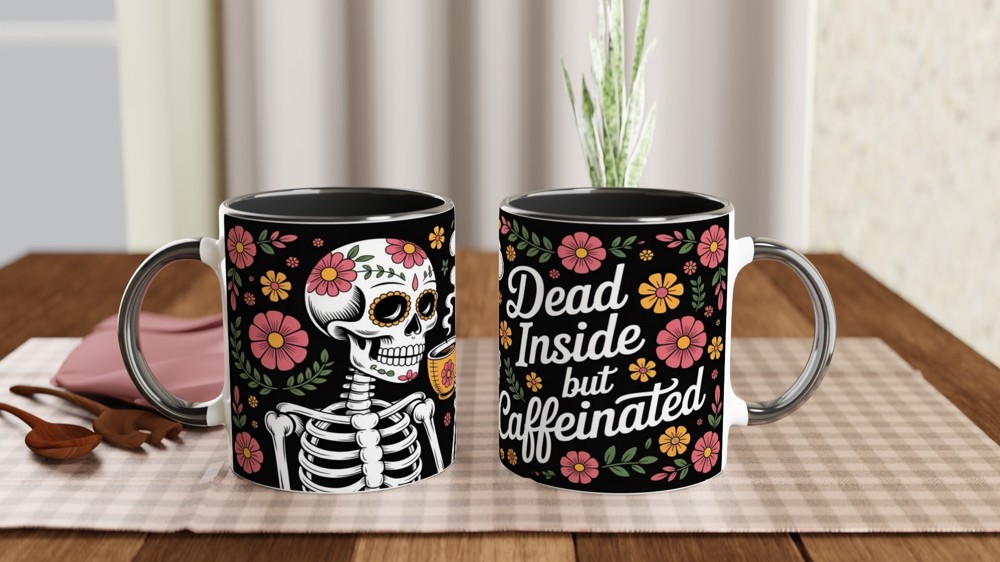 Dead Inside But Caffeinated Sugar Skull Coffee Mug — view 9