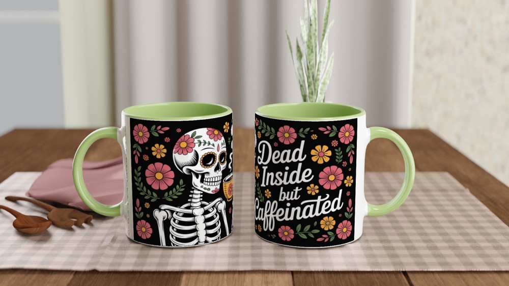 Dead Inside But Caffeinated Sugar Skull Coffee Mug — view 5