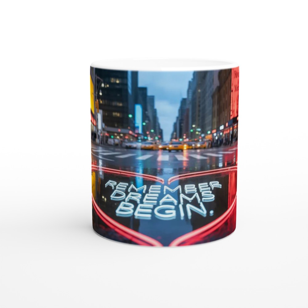 Remember Dreams Begin - Neon Heart City Street Inspirational Mug — view 11