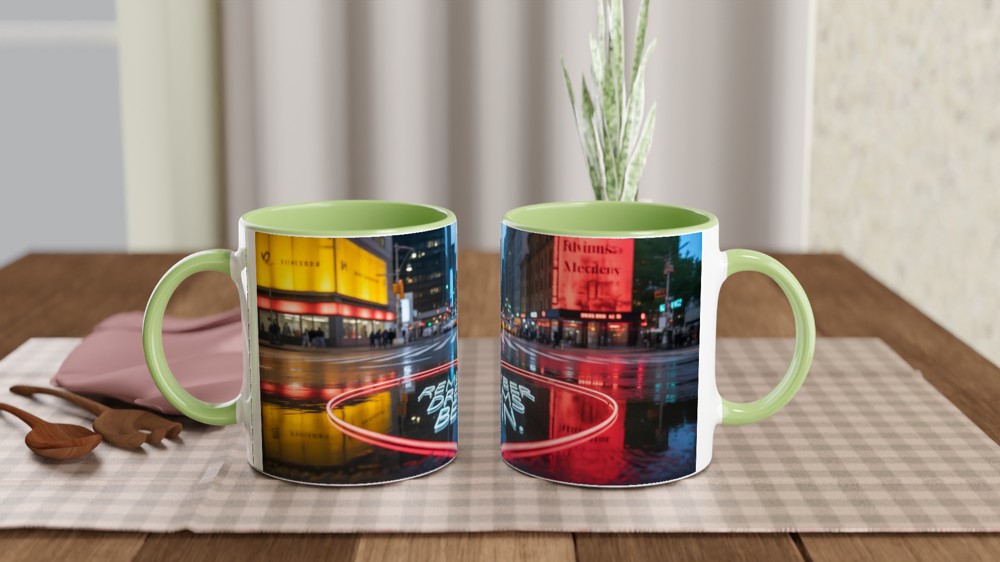 Remember Dreams Begin - Neon Heart City Street Inspirational Mug — view 5