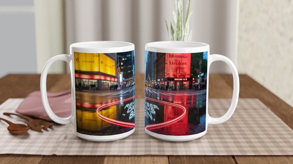 Remember Dreams Begin - Neon Heart City Street Inspirational Mug — view 2