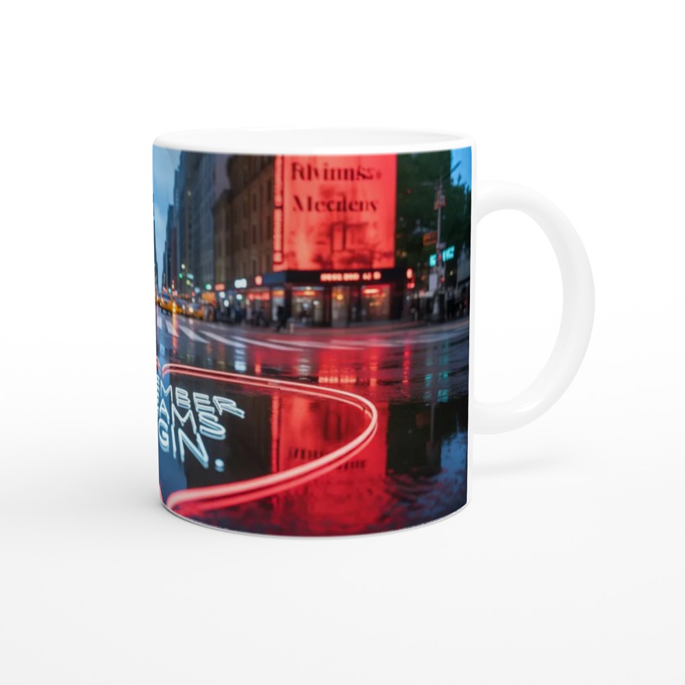 Remember Dreams Begin - Neon Heart City Street Inspirational Mug — view 12