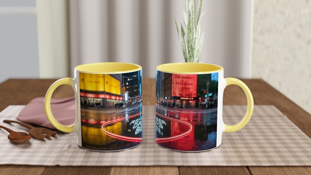 Remember Dreams Begin - Neon Heart City Street Inspirational Mug — view 8