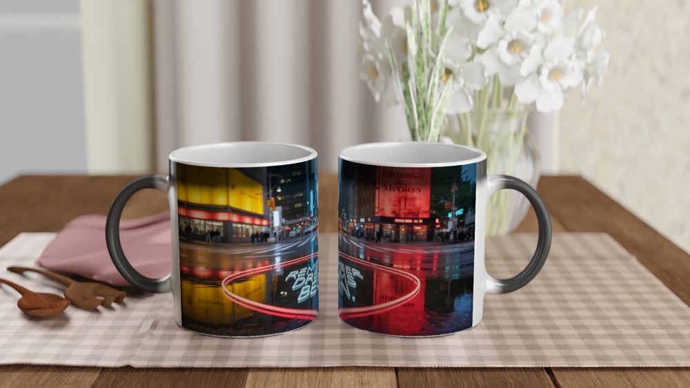 Remember Dreams Begin - Neon Heart City Street Inspirational Mug — view 3